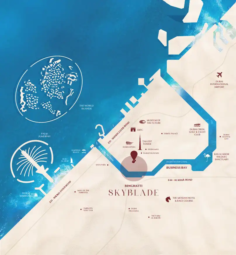 Location map of Butterfly Towers in Arjan, Dubai